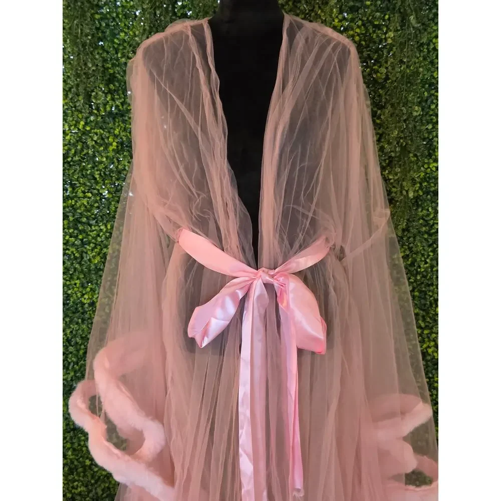 Sheer pink tulle boudoir robe
